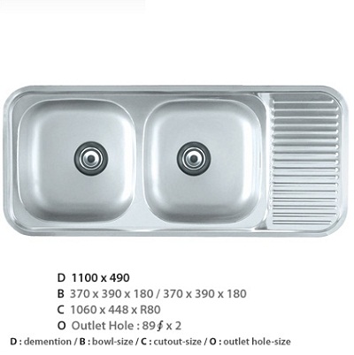Chậu rửa bát 1 hố Hàn Quốc CICO DJUS 840 (840x515x200 mm) - Image 5
