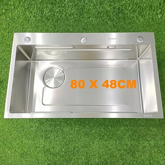 Chậu rửa bát 1 hố Inox SUS 304 hoa dâu Miken Grunder MKRB-8048 (80x48cm)