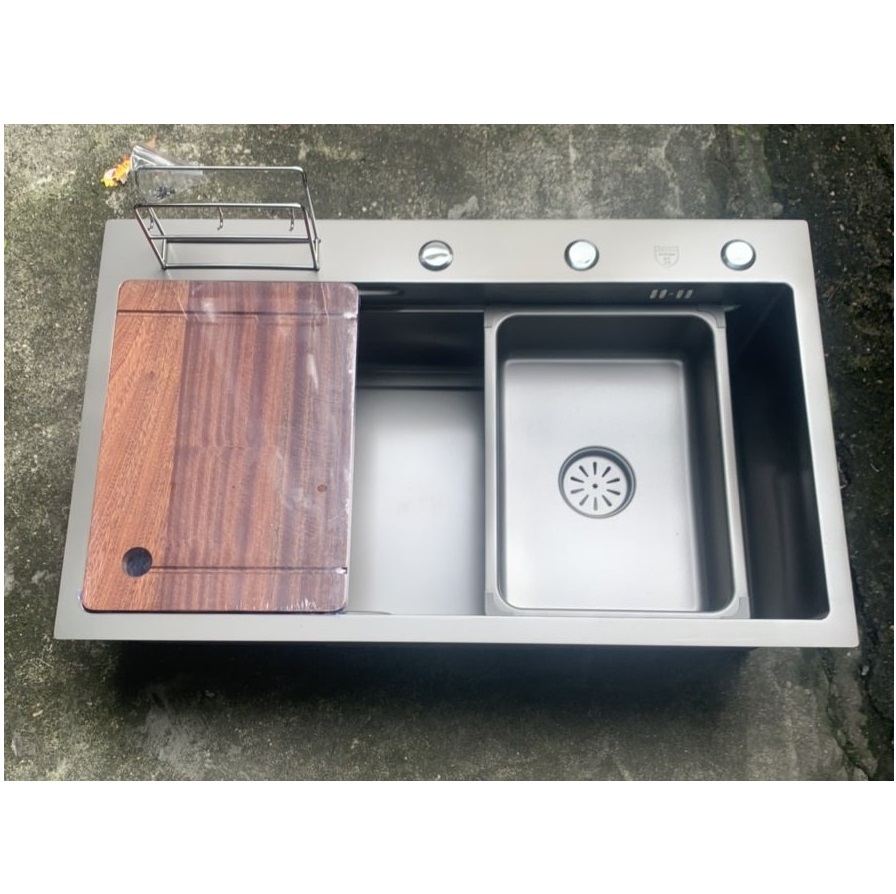 Chậu rửa bát 1 hố Inox SUS 304 nano màu ghi xám Miken MKRB-7848GR (780x480x210mm)