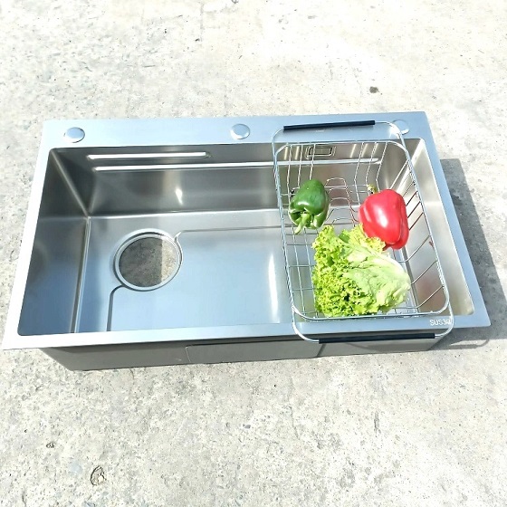 Chậu rửa bát 1 hố màu ghi hoa dâu Inox SUS 304 Miken Grunder MKRB-8248 (82x48 cm) - Image 5