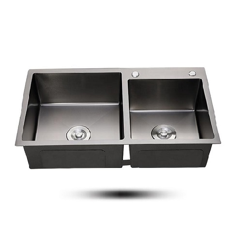 Chậu rửa bát 2 hố cân Handmade Inox 304 phủ nano màu đen Miken MKRB-8245NC (82x45cm) - Image 4