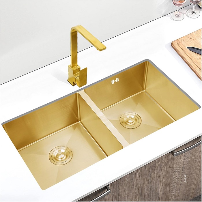 Chậu rửa bát 2 hố lệch Handmade Inox 304 Miken MKRB-8245L (82x45cm) - Image 3