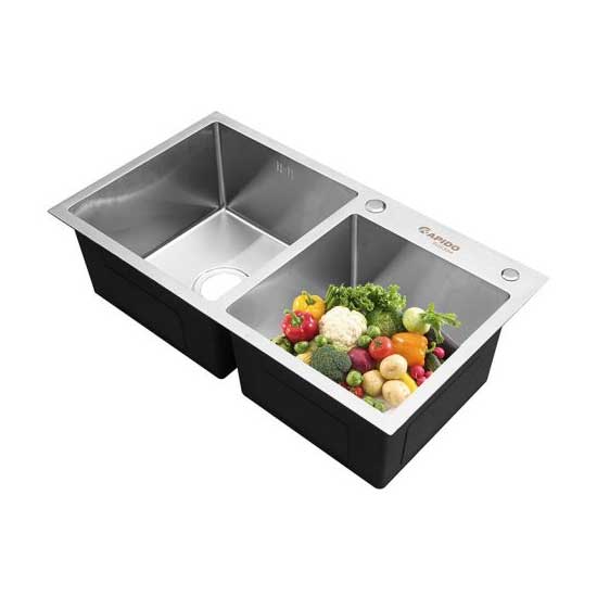 Chậu rửa bát 2 hố màu đen Rapido RS-8245-2EN (820x450x230mm) - Image 5