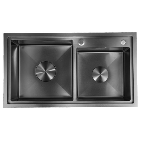 Chậu rửa bát 2 hố Nano màu đen GRUNDER GR-8246HD (820x460x220mm)
