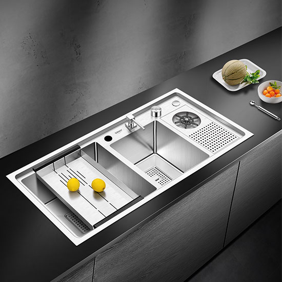 Chậu rửa bát đá 2 hố lệch màu be Geler GL-GR 7647C (760x470x205mm) - Image 4