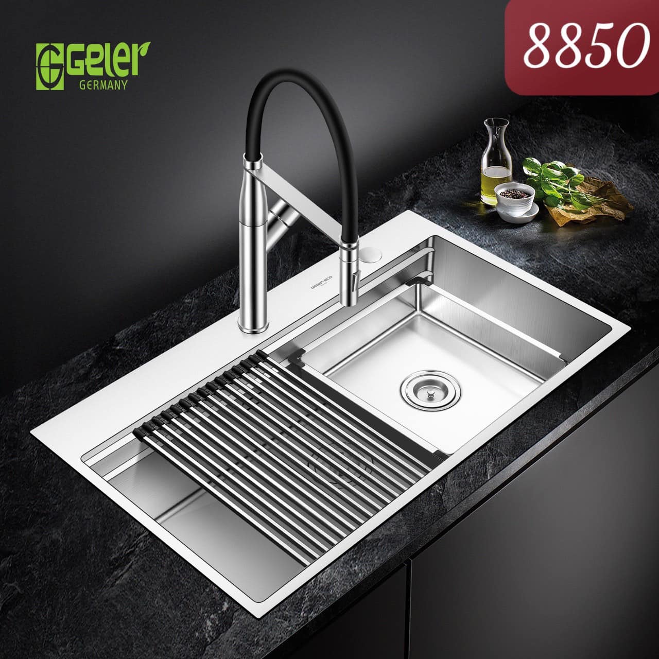 Chậu rửa bát đá 2 hố màu be Geler GL-GR 8248C (820x480x205mm) - Image 4