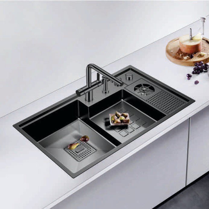 Chậu rửa bát đá 2 hố màu đen Geler GL-GR 805485B (805x405x200mm) - Image 4