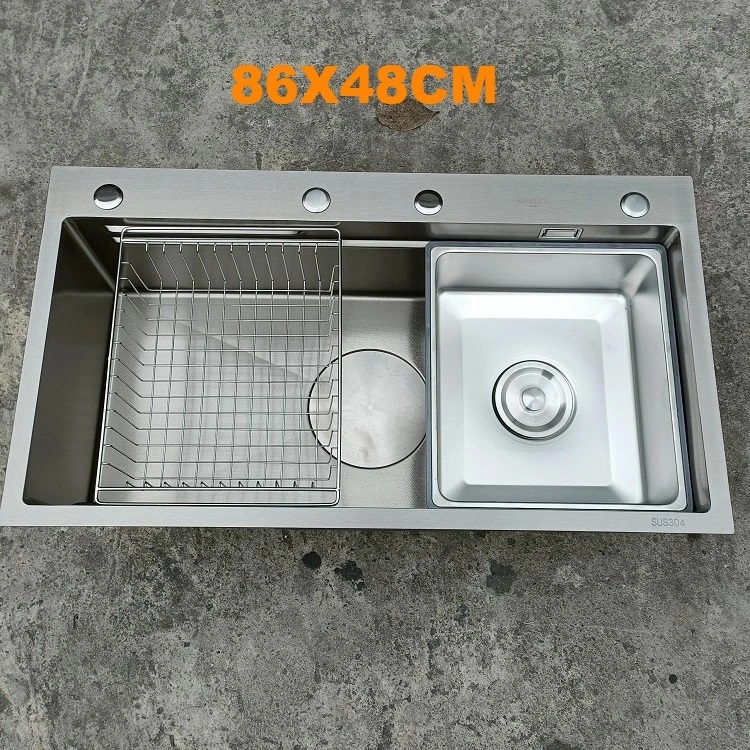 Chậu rửa bát đúc Handmade Inox 304 phủ nano PVD màu ghi xám GRUNDER GR-8246NK - Image 3
