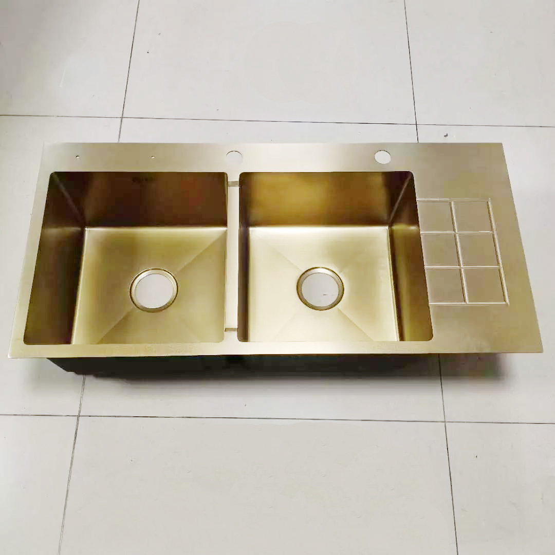 Chậu rửa bát đúc Handmade Inox 304 phủ nano PVD màu ghi xám GRUNDER GR-8246NK - Image 4