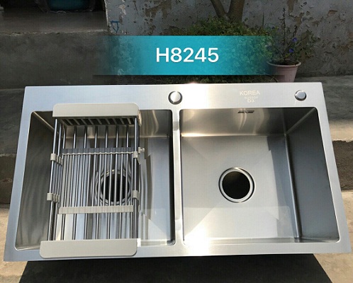 Chậu rửa bát giá rẻ đúc liền khối 2 hố lệch phủ nano Korea HM-8245LNT - Image 5