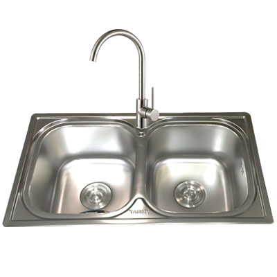 Chậu rửa bát Inox 2 hố cân Lucky Tân Mỹ AK8350 (830x450x240mm) - Image 3
