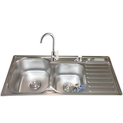 Chậu rửa bát Inox 2 hố lệch Lucky Tân Mỹ S7843R (780x430x230mm) - Image 5
