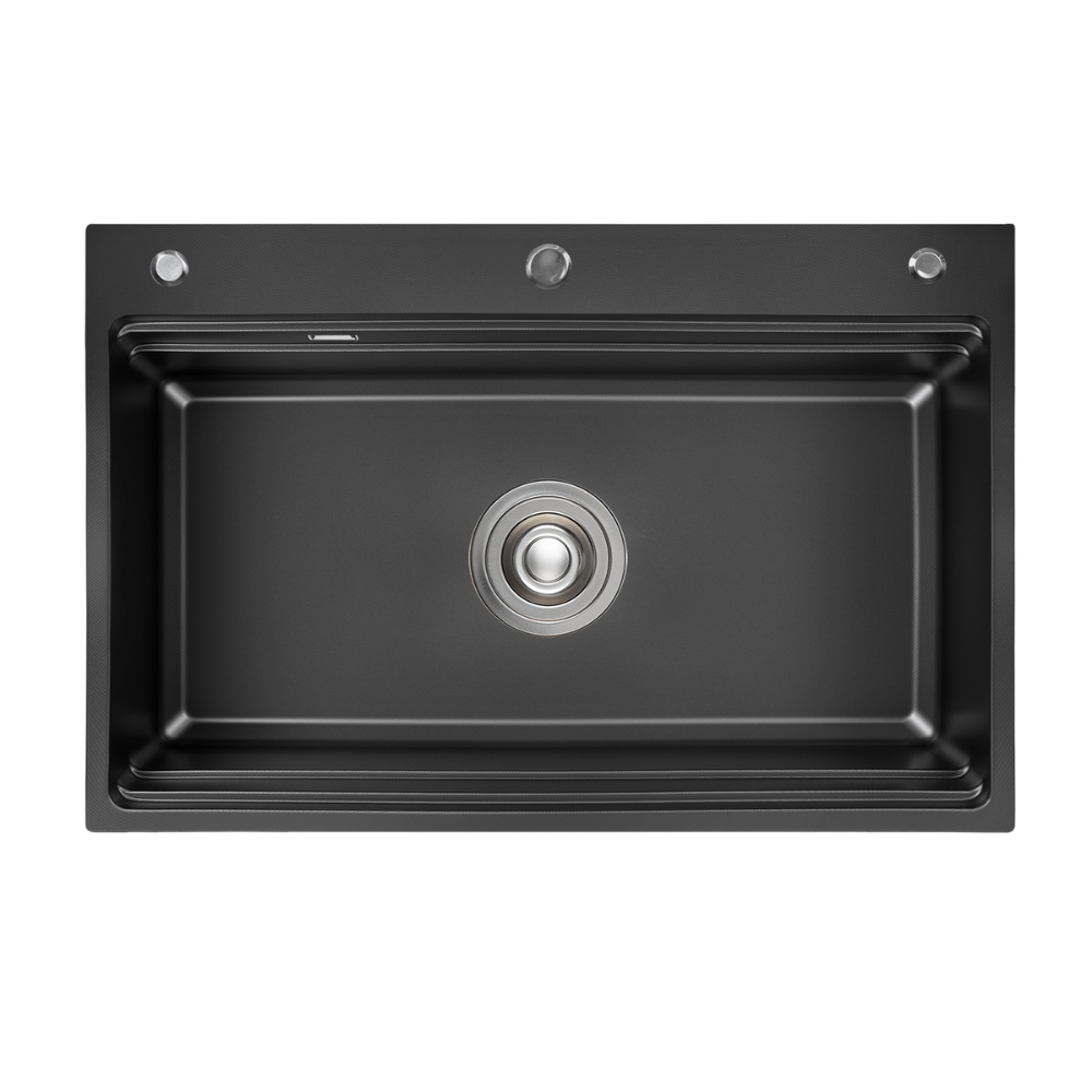 Chậu rửa bát Posco 304 Linen dập nổi màu đen KLUGER KWF8161FB-S76 (760x500x220mm)