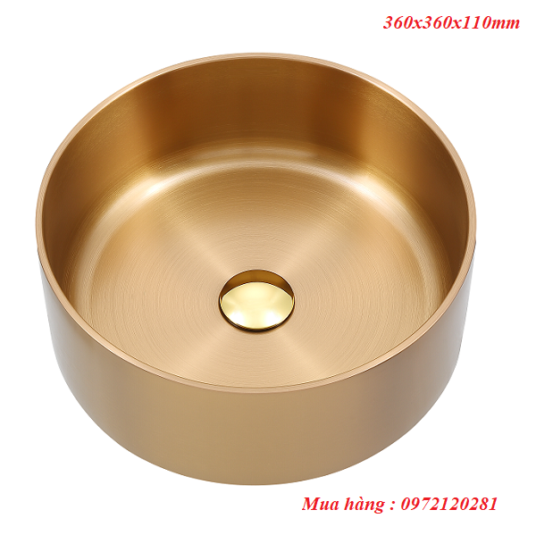 Chậu rửa lavabo chân đứng hình tròn màu vàng Inox 304 Miken MKC-230321G (Đặt hàng trước 7-15 ngày) - Image 3