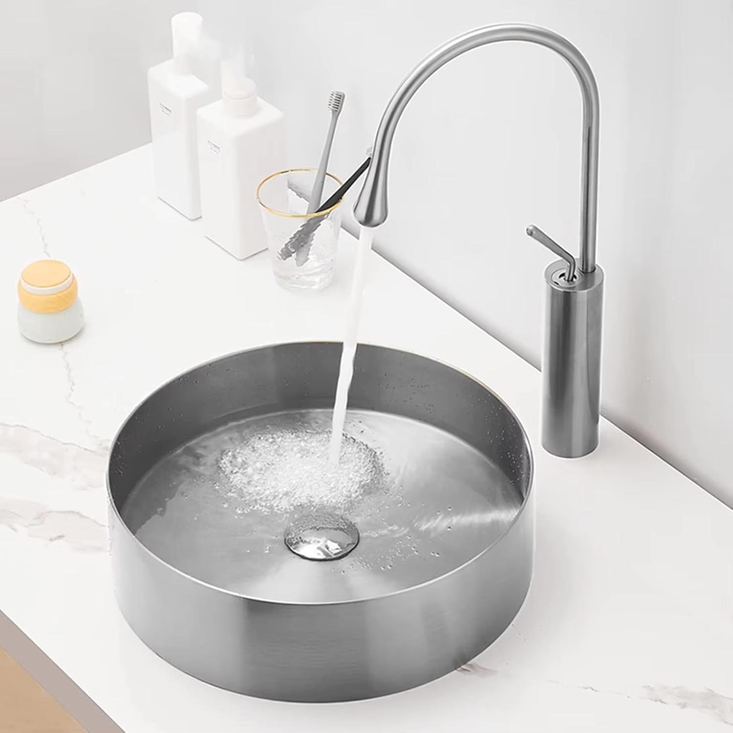 Chậu rửa lavabo chân đứng hình tròn màu vàng Inox 304 Miken MKC-230321G (Đặt hàng trước 7-15 ngày) - Image 4