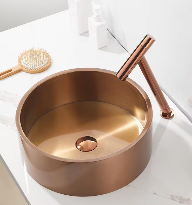 Chậu rửa lavabo chân đứng hình tròn màu vàng Inox 304 Miken MKC-8720G (Đặt hàng trước 7-15 ngày) - Image 5