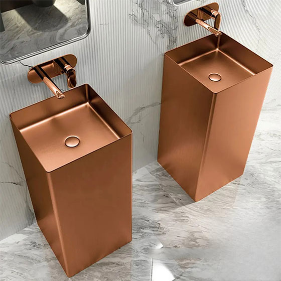 Chậu rửa lavabo chân đứng Inox 304 màu vàng đồng Miken MS-8706RG (Đặt hàng trước 7-15 ngày) - Image 5