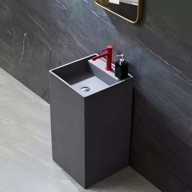Chậu rửa lavabo đá nhân tạo nghệ thuật chân đứng màu xám ghi Miken MKC-DP618