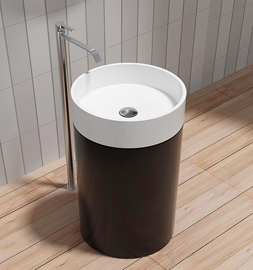 Chậu rửa lavabo đá nhân tạo nghệ thuật chân đứng màu xám ghi Miken MKC-DP618 - Image 5