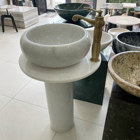 Chậu rửa lavabo đá tự nhiên nghệ thuật chân đứng vân đá Miken MKC-435 - Image 4