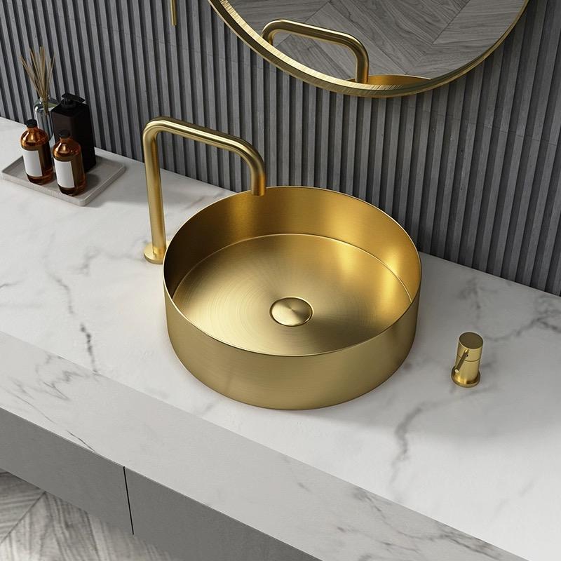 Chậu rửa lavabo hình tròn Inox 304 màu vàng đồng Miken MKC-3612CU (380x380x110 / 400x400x130mm) - Image 3