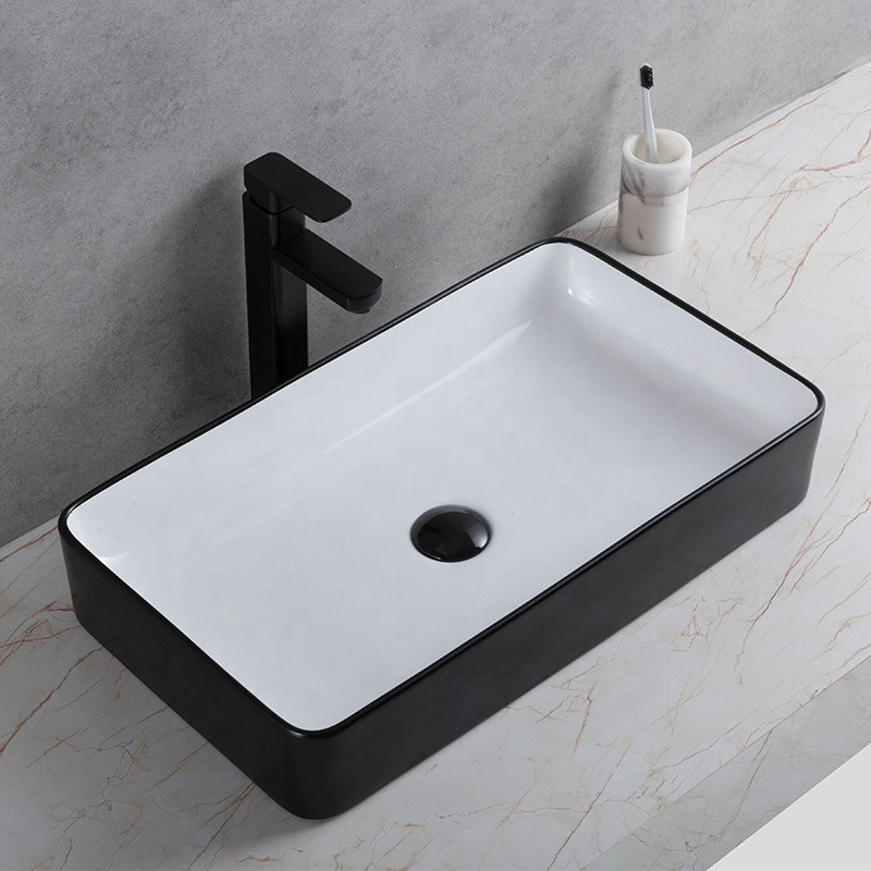 Chậu rửa lavabo màu đen lòng trắng hình chữ nhật Miken MKC-6011-A