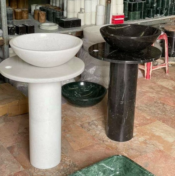 Chậu rửa lavabo nghệ thuật đá nhân tạo chân đứng màu đen Miken MKC-883B - Image 3