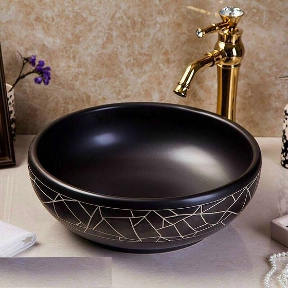 Chậu rửa lavabo nghệ thuật lòng đen vân hoa Miken MKC-213 - Image 4