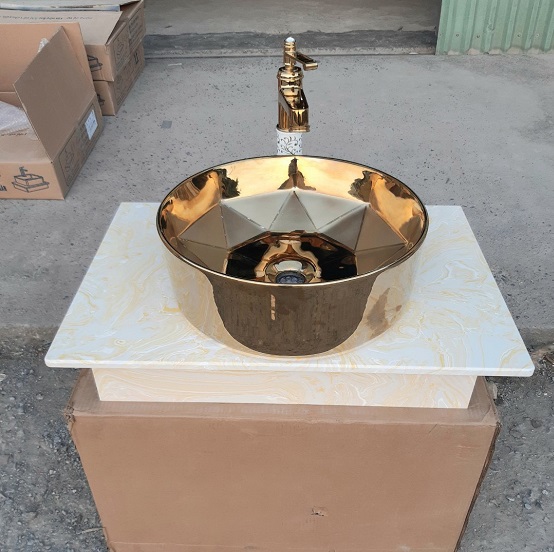 Chậu rửa lavabo nghệ thuật mạ vàng 7812 - Image 3