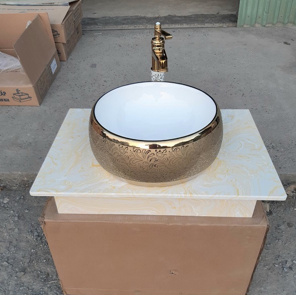 Chậu rửa lavabo nghệ thuật mạ vàng 7812 - Image 4
