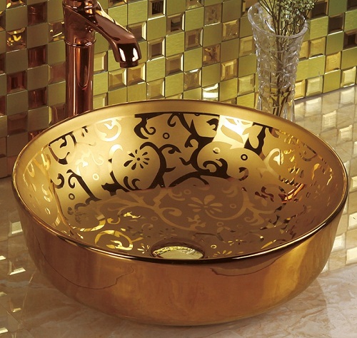 Chậu rửa lavabo nghệ thuật mạ vàng A426 - Image 4