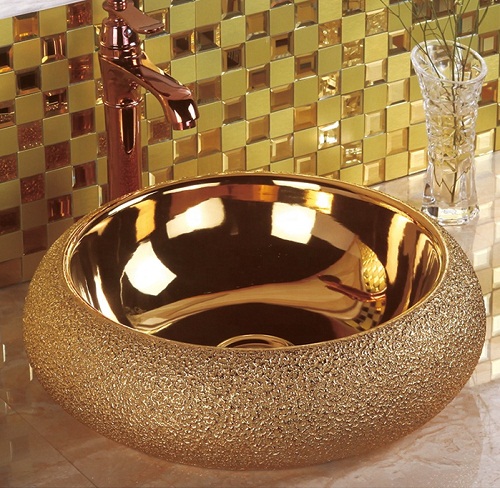 Chậu rửa lavabo nghệ thuật mạ vàng G319