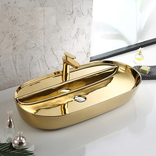 Chậu rửa lavabo nghệ thuật mạ vàng Miken MKC-5939G - Image 4