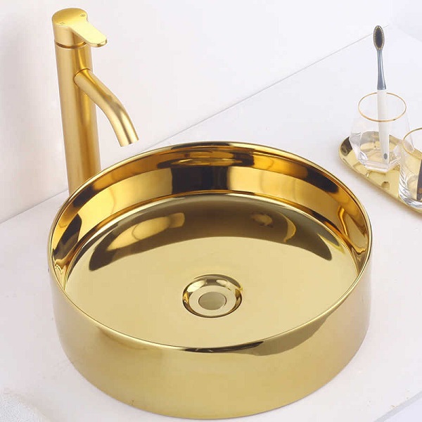 Chậu rửa lavabo nghệ thuật mạ vàng Miken MKC-8193G - Image 4
