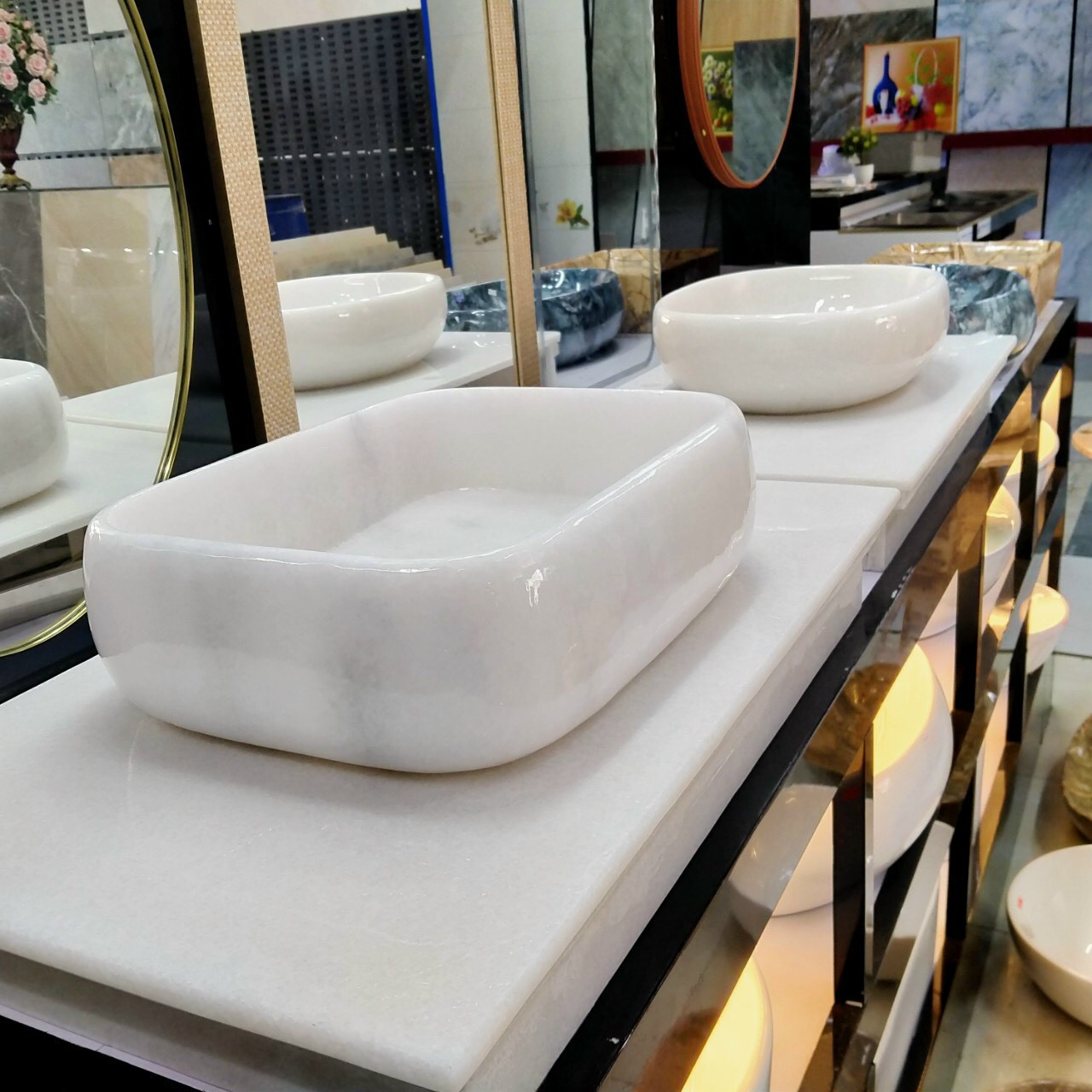Chậu rửa lavabo vân đá lòng trắng hình chữ nhật Miken MKC-6011-D - Image 5