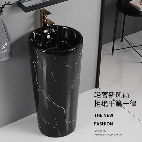Chậu rửa mặt chân đứng màu đen vân đá Miken MKC-6031BV