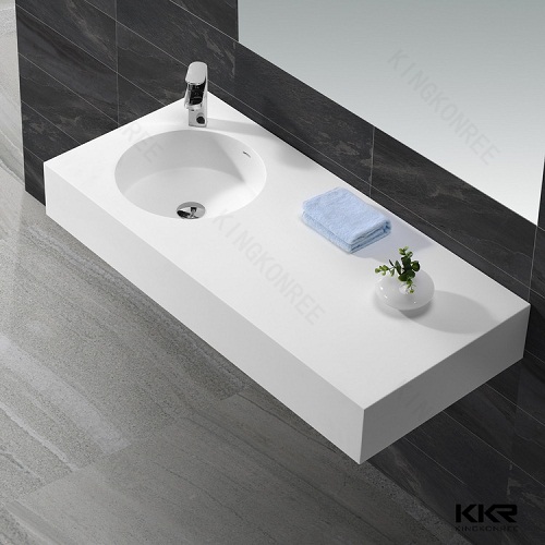 Chậu rửa mặt đá nhân tạo chân đứng màu trắng Miken KKR-1599 - Image 4