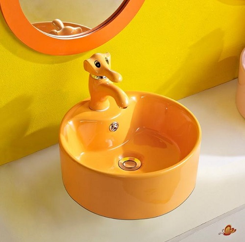Chậu rửa mặt dành cho trẻ em chân đứng nghệ thuật màu xanh dương MKC-5110GR (Giá chưa vòi - 5 màu sắc) - Image 5