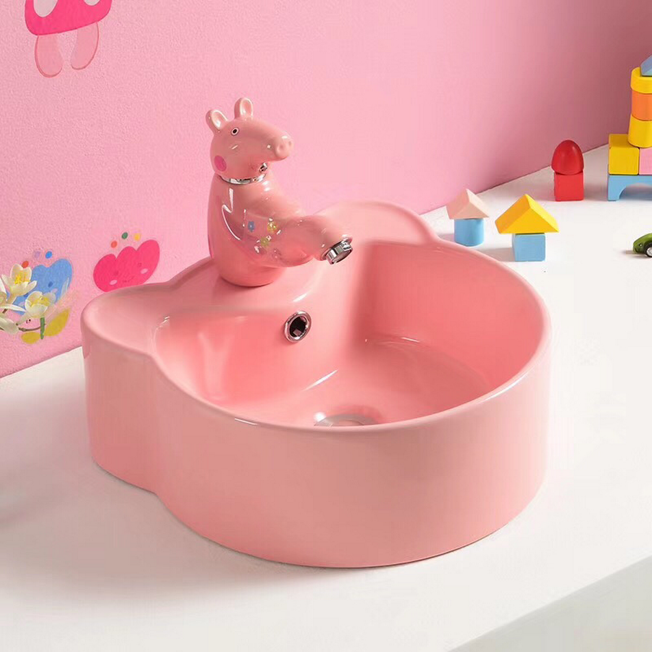 Chậu rửa mặt dành cho trẻ em chân đứng nghệ thuật màu xanh MKC-5120G (Giá chưa vòi - 5 màu sắc) - Image 5