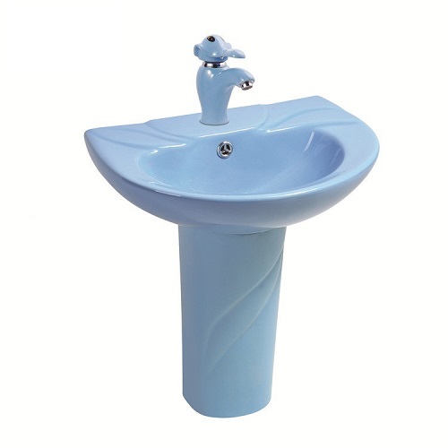 Chậu rửa mặt dành cho trẻ em treo tường chân đứng màu vàng MKCTE-528Y (Đặt hàng 10-20 ngày) - Image 4