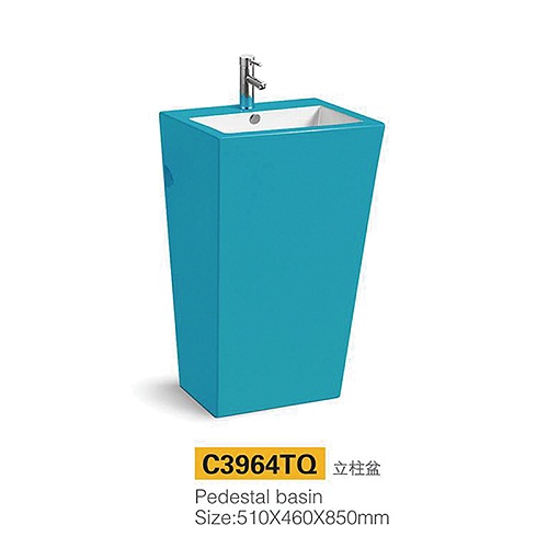 Chậu rửa mặt nghệ thuật chân đứng màu xanh C3964TQ (Đặt hàng 10-20 ngày)