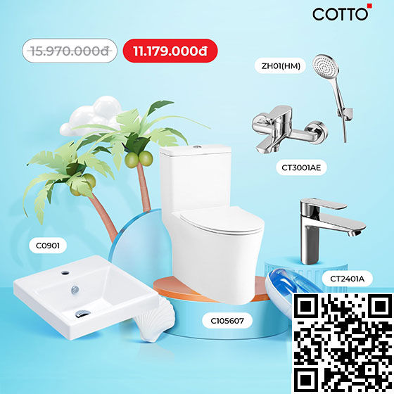Combo Thiết bị vệ sinh 4 bộ Cotto C110507-C003427-CT2202AY-CT5101W - Image 3