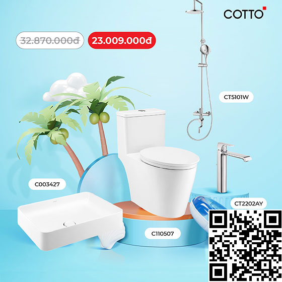 Combo Thiết bị vệ sinh 5 bộ Cotto C105607-C0901-CT2401A-CT3001AE-ZH01(HM) - Image 4