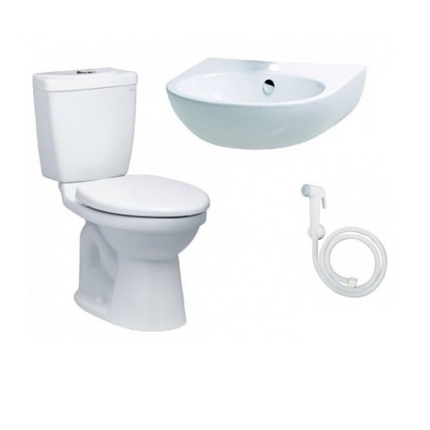 Combo Thiết bị vệ sinh Caesar B4 CTS1325-L2152-BS304A Bồn Cầu 2 Khối Lavabo Treo Tường Vòi Xịt