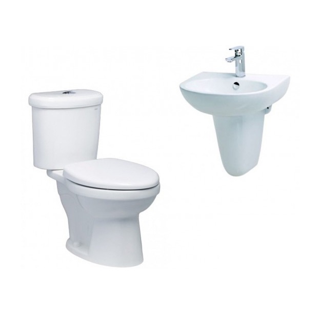 Combo Thiết bị vệ sinh Caesar C3 CT1338-L2152-P2443 Bồn Cầu 2 Khối Và Lavabo Treo Tường