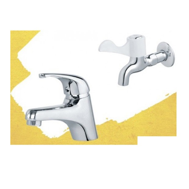 Combo Thiết bị vệ sinh Caesar Vòi Lavabo Và Vòi Gắn Tường B109C-W027C