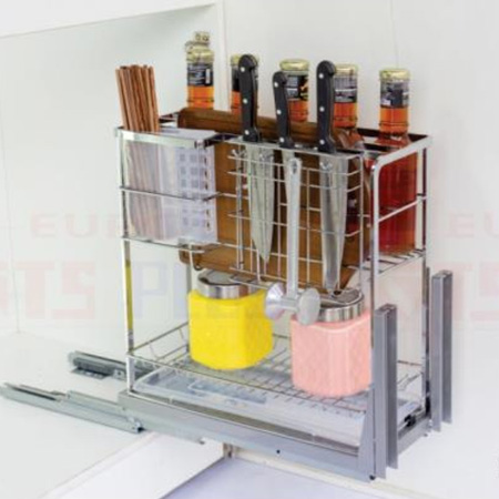 Giá dao thớt nan dẹt inox bóng - ray giảm chấn Eurokit ECPL.25