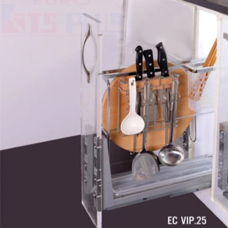 Giá dao thớt nan dẹt inox mờ - ray giảm chấn Eurokit EC VIP.25