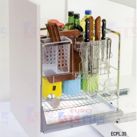Giá dao thớt nan dẹt inox mờ - ray giảm chấn Eurokit HL.40 - Image 4