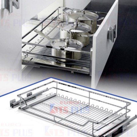 Giá xoong nồi âm tủ nan dẹt inox mờ Eurokit BG-VIP
